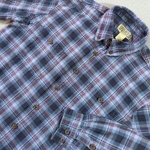 Duluth Trading Co Mens L Tall Plaid Flannel Long Sleeve‎ Button Up Shirt Blue